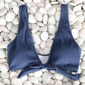 Cupshe S “deep love” blue ribbed bow